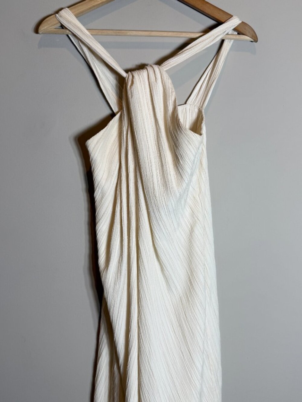 Commense Creamy Halter Long Maxi Dress Women's Small Ivory Textured Flowy Beach - Picture 7 of 15
